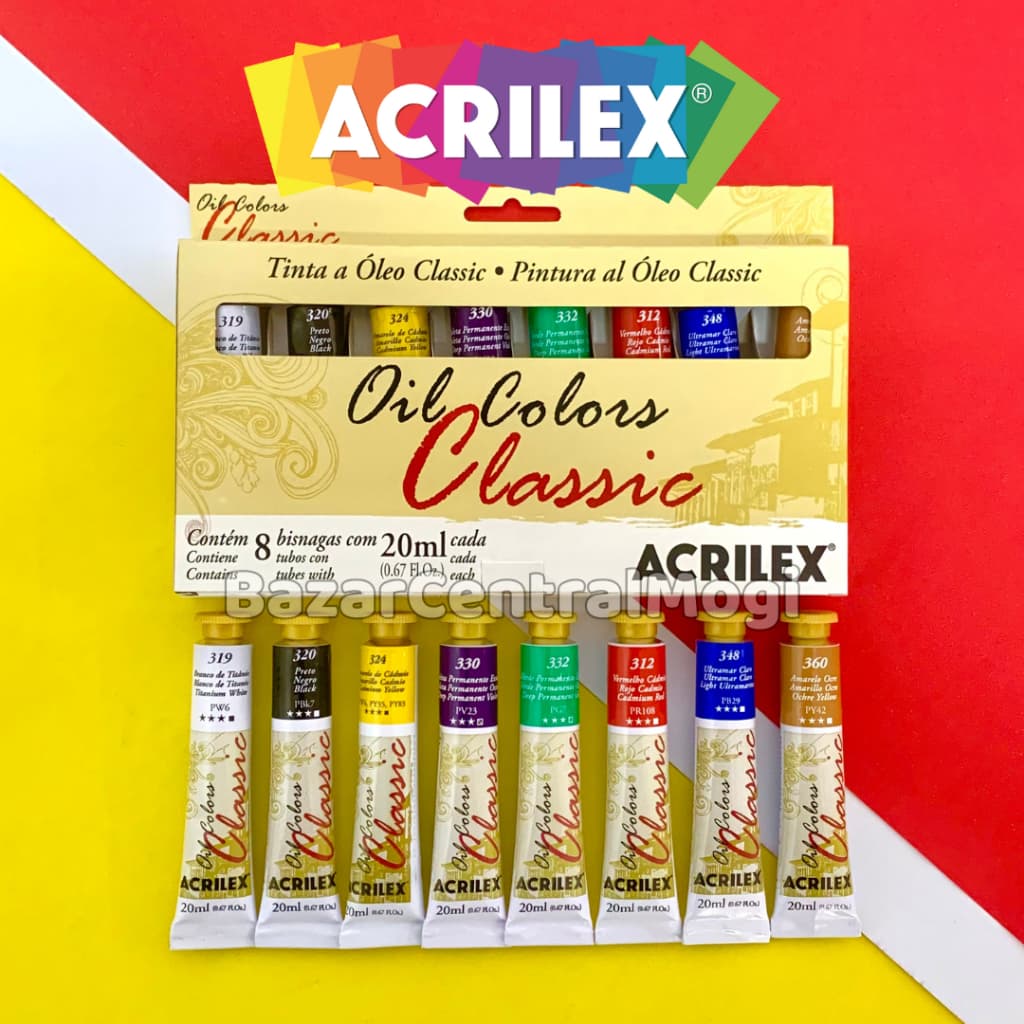 Estojo Tinta A Óleo Colors Classic 8 Cores Acrilex Bisnagas 20ml