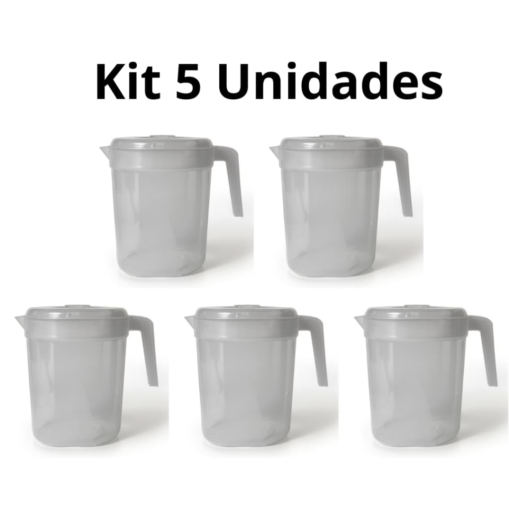 Kit 5 Jarras 4 Litros Tampa Suco Bebidas Plástico Transparente Alça Verão Festa Resistente Forte