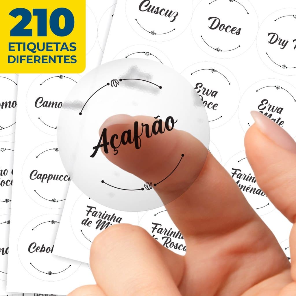 Etiquetas para Temperos - 210 un. Vinil Transparente 3,8x3,8cm - Adesivo Para Potes de Mantimentos
