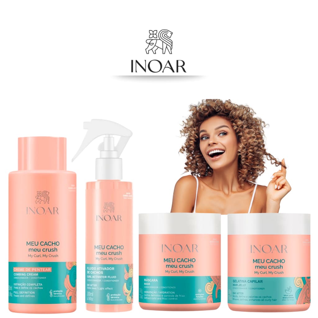 Kit Inoar Meu Cacho - Creme de Pentear + Fluído Ativador + Gelatina + Máscara 4unid. 500ML