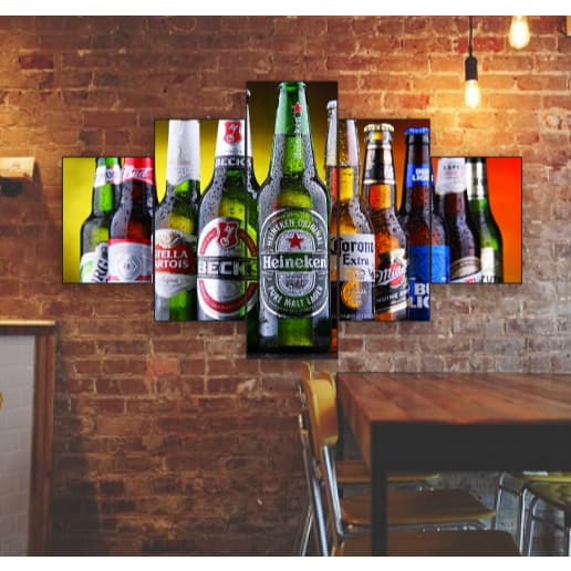 Quadros decorativos 5 peças mosaico bebidas arte decoração para bares chop long neck
