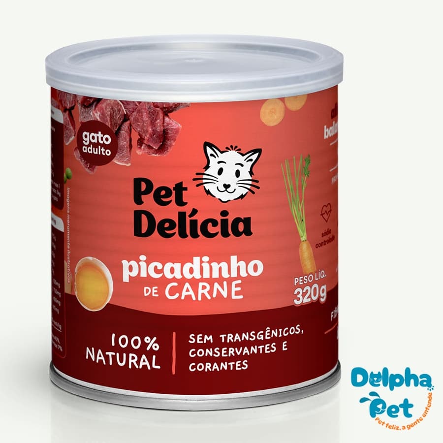 Ração Úmida Natural Para Gatos Picadinho de Carne 320g Pet Delícia