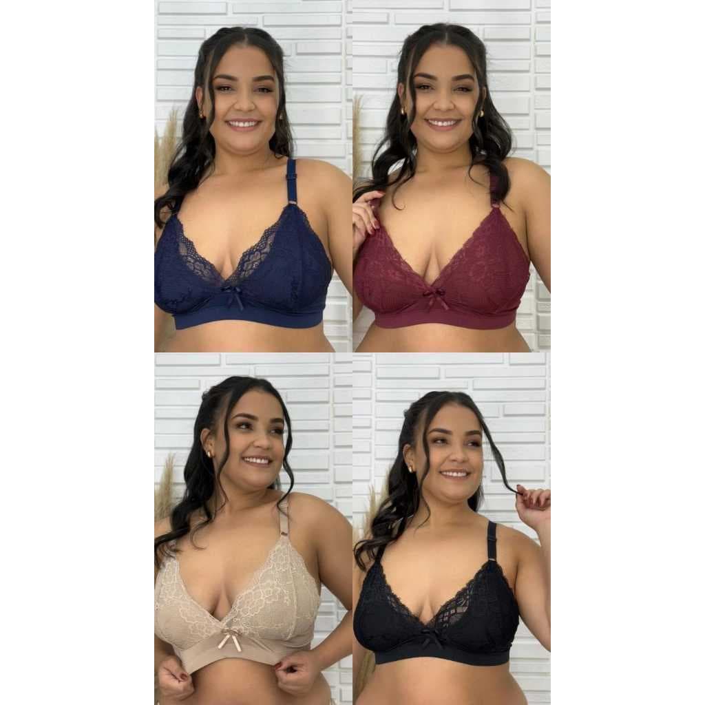 Kit 2 Sutiã Plus Size Sem Bojo Feminino Com Detalhes Em Renda Alça Reforçada Sustentação