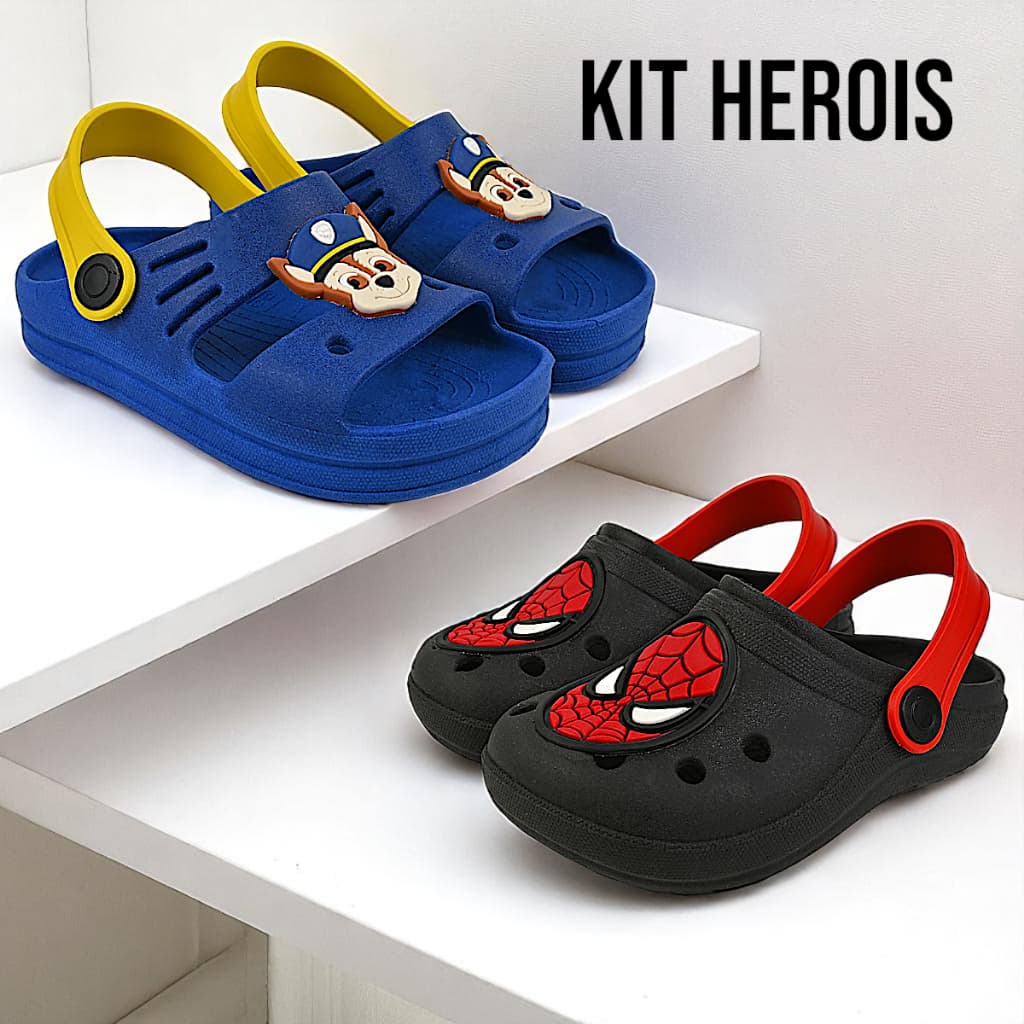 Kit 2 Pares, Babuche Papete Sandália Calçado Infantil Menino Macio Leve Confortável