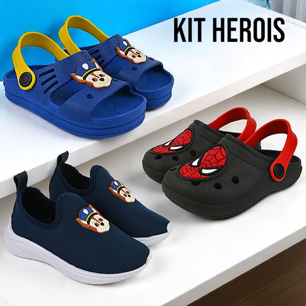 Kit 3 Pares, Tênis Infantil Calce Fácil  Babuche Sandália Papete Menino Super Confortável