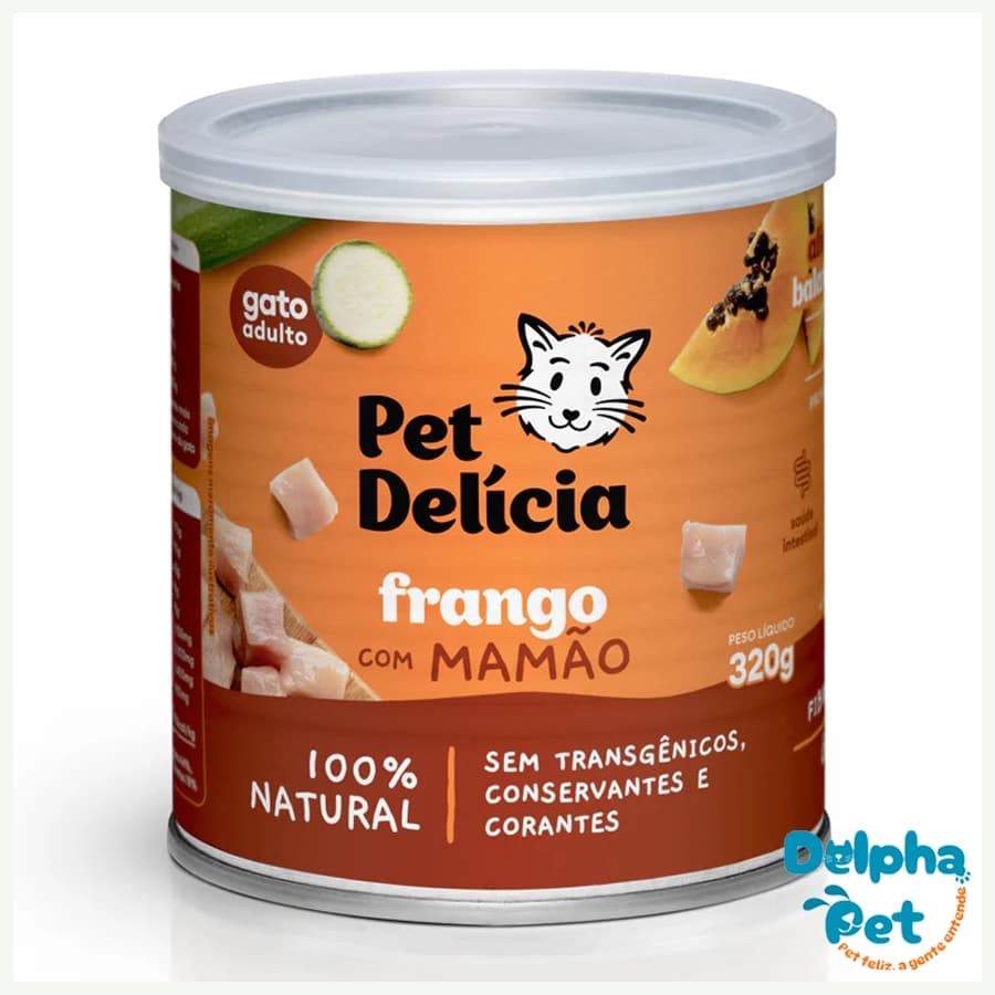 Ração Úmida Natural Frango com Mamão 320g para Gatos Pet Delícia