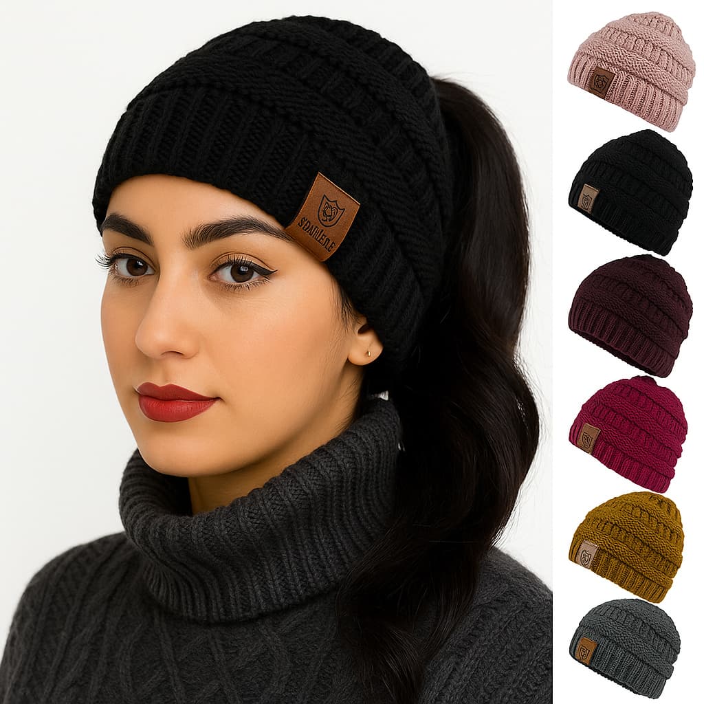Touca de Inverno Feminina com Furo para Rabo de Cavalo | Gorro Lã Aconchegante e Prático