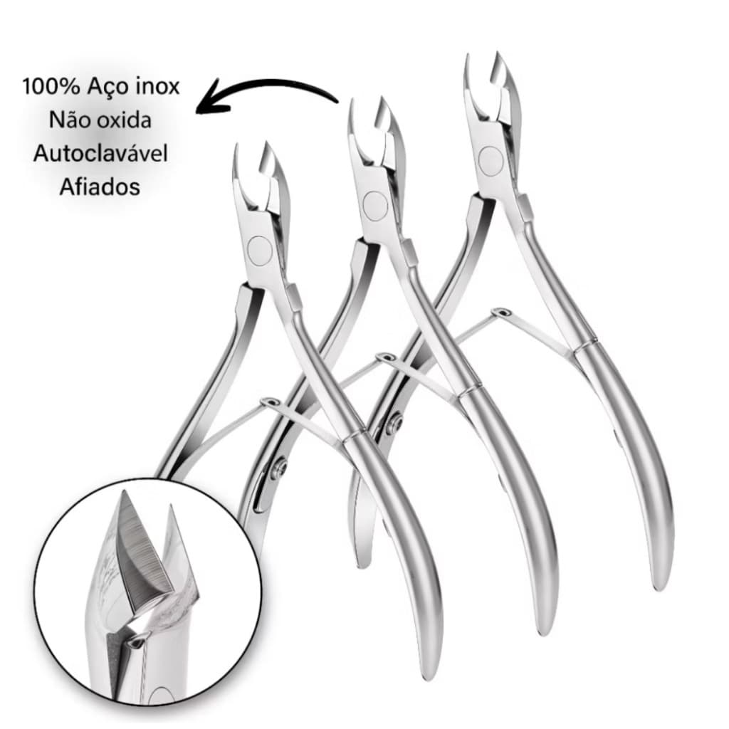 3 Alicate De Cutícula Unha Manicure Profissional Original Lâminas Em Aço inox