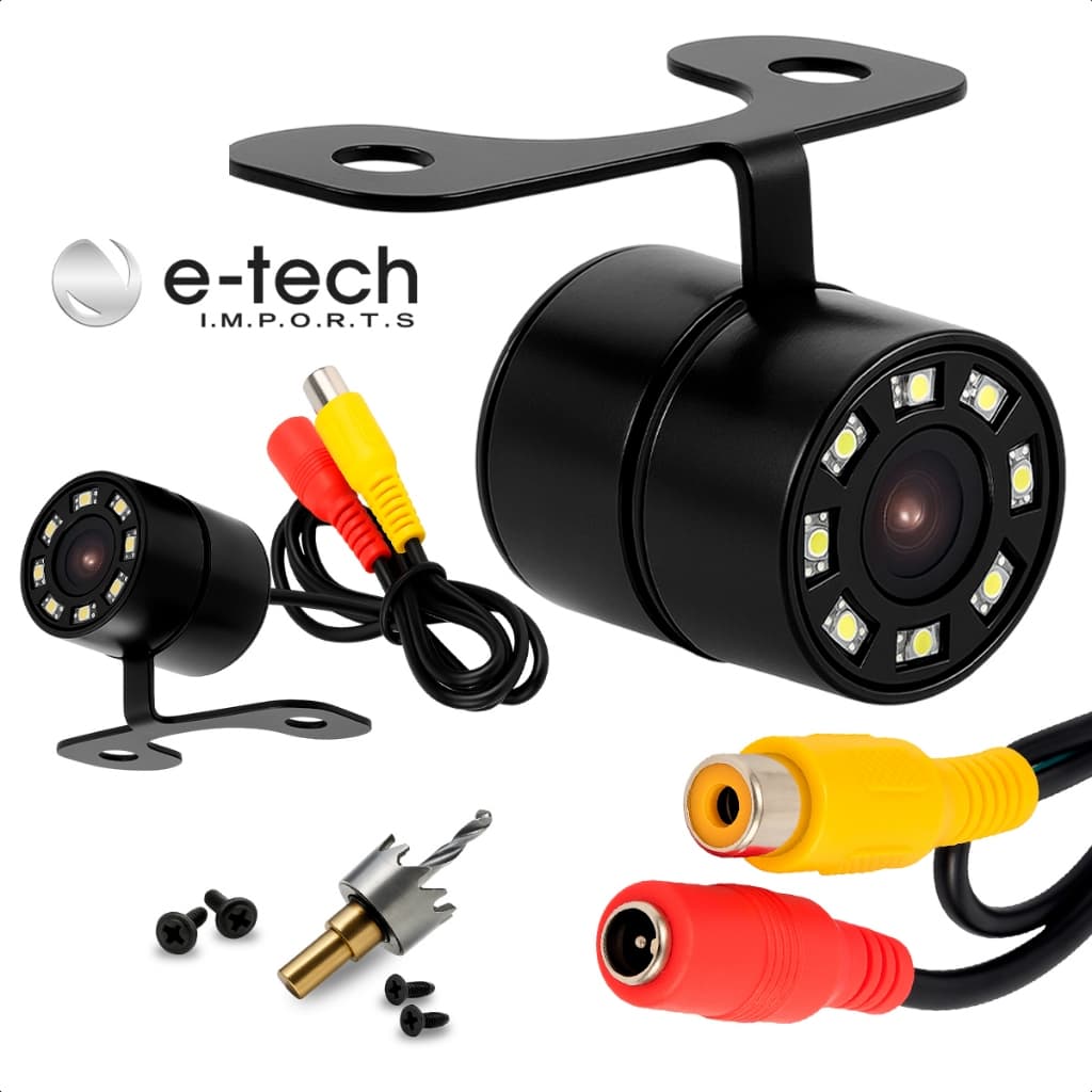 Camera De Ré E-tech Com Led Visão Noturna Colorida Suporte Borboleta