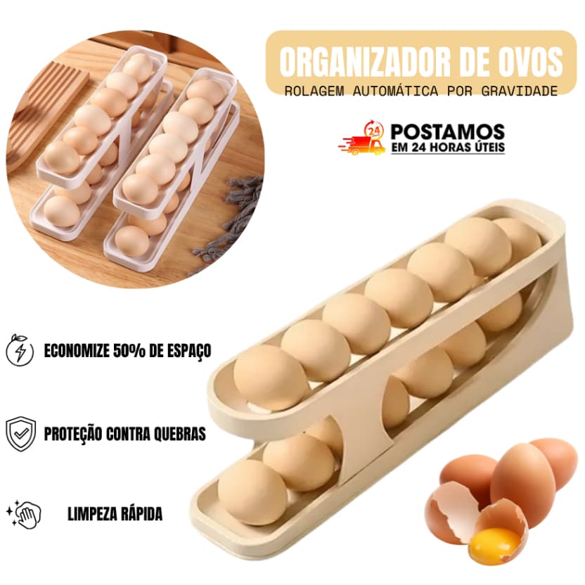 Organizador de Ovos Dispenser Automático Rolante 2 Andares Armazena Suporte Porta da Geladeira