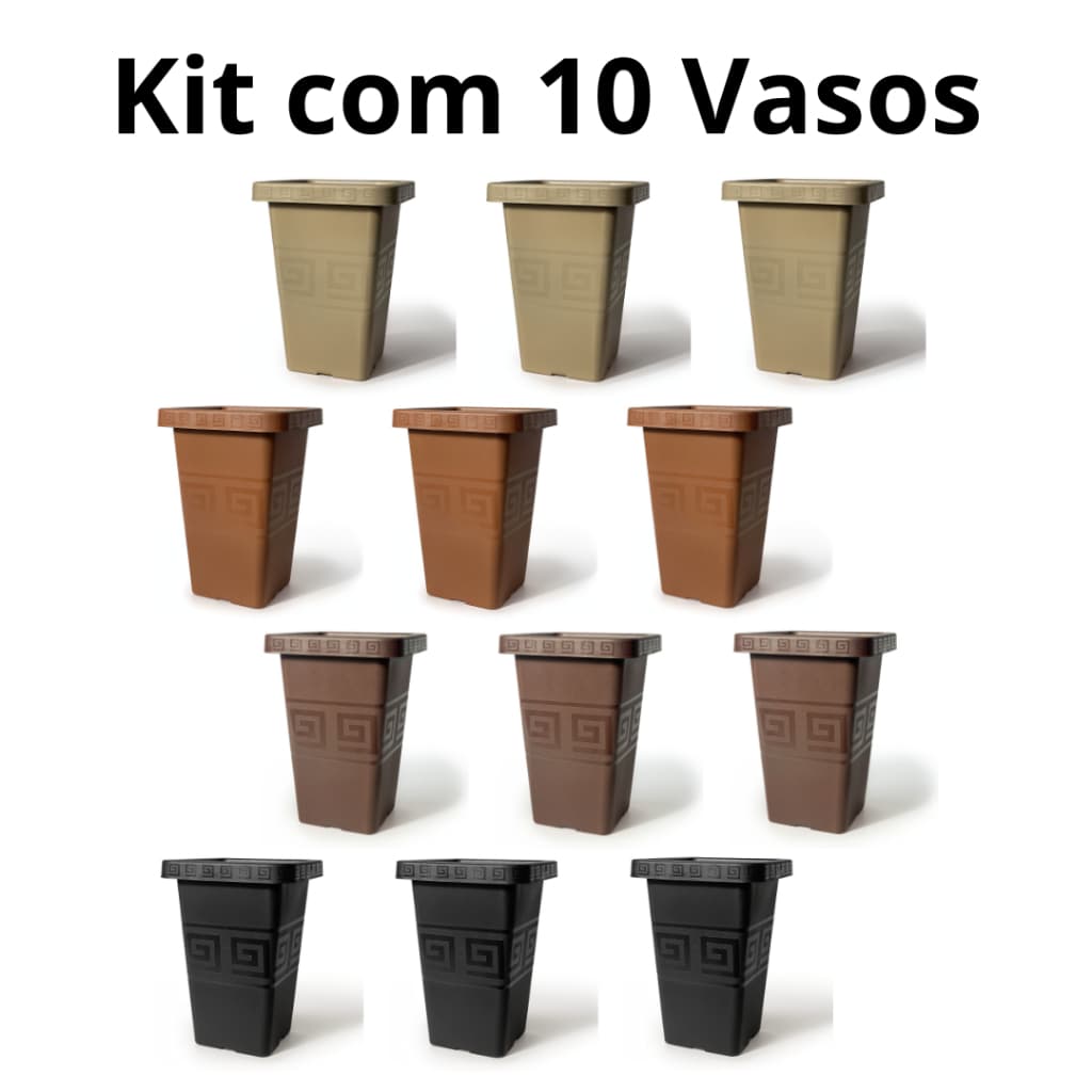 Kit 10 Vasos Grego Quadrado Plástico Resistente 4,5 Litros Decoração Casa Jardim Plantas Flores