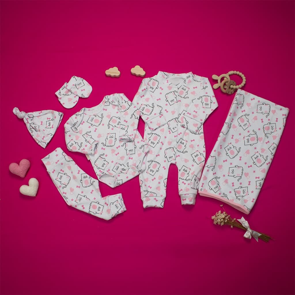 Kit Maternidade 6 Peças Menina mini gatinhas 100% Algodão Completo