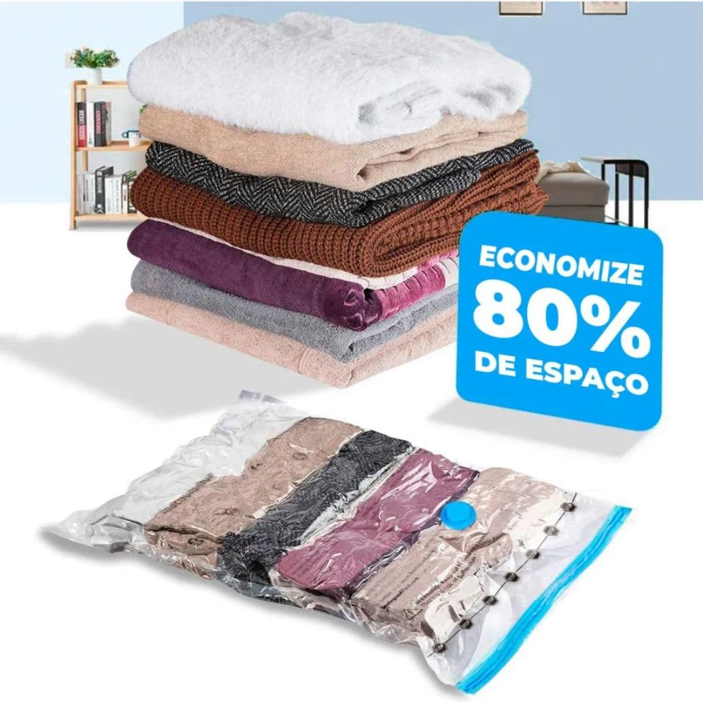Kit 3 Sacos Plástico Organizador à Vácuo + Bomba de Sucção Manual Saco Para Diminuir Volume