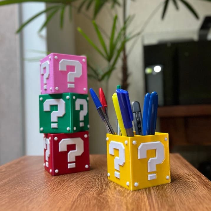 Porta Canetas Super Mario Bloco Interrogação Organizador Mesa
