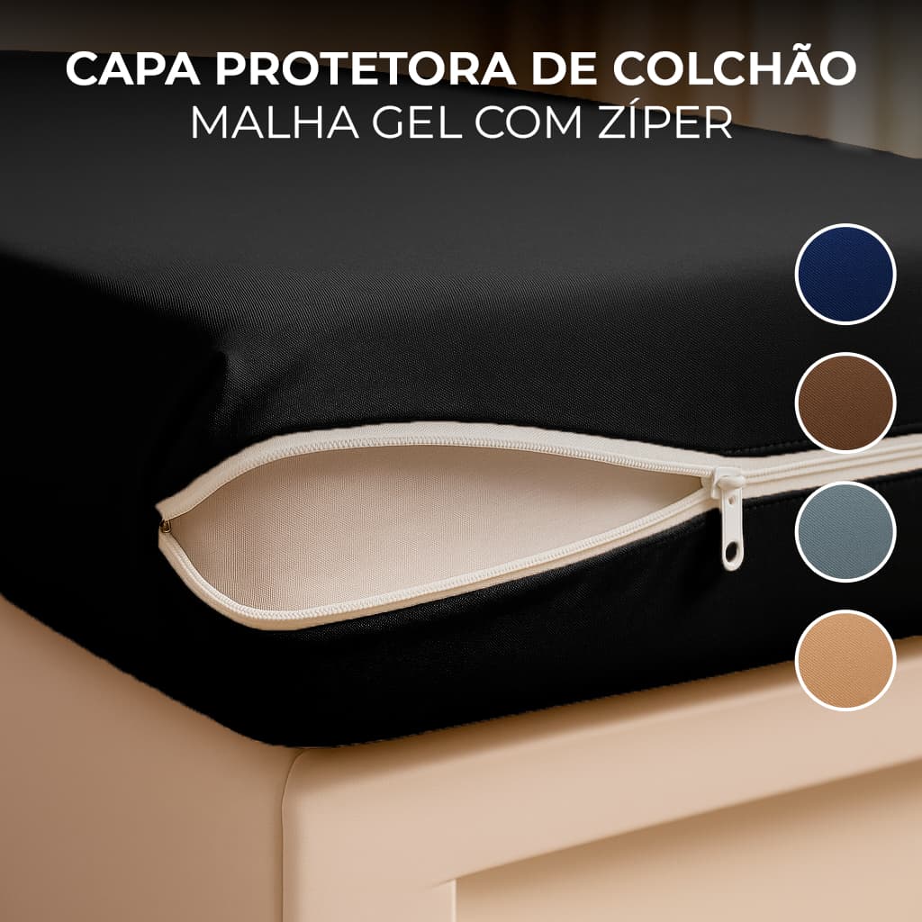 Capa De Colchão Solteiro Casal Queen King - Malha Gel Com Zíper Resistente
