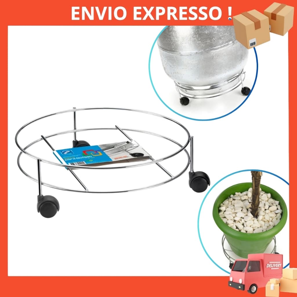 Suporte Para Gás Botijão Com Rodinha Cromado Aço 40kg