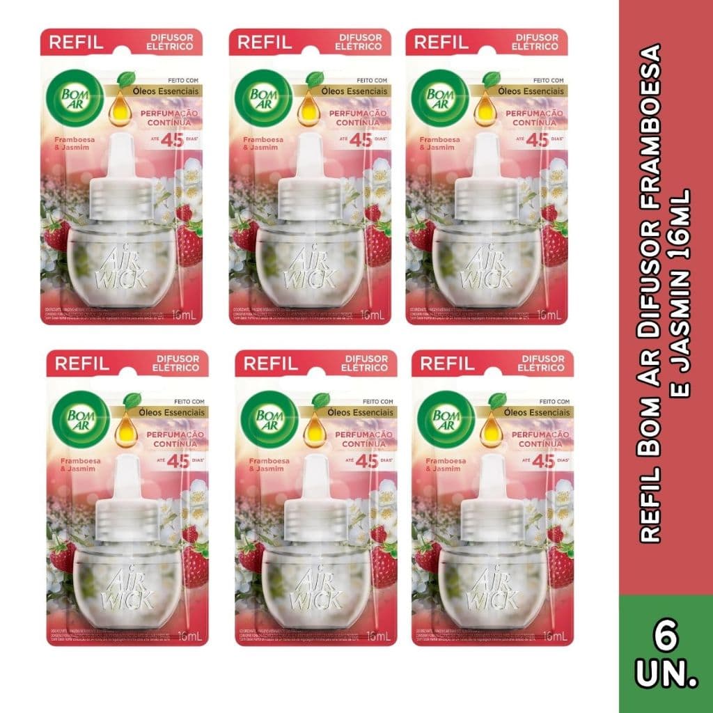 KIT COM 6 Refil Líquido para Difusor de Framboesa e Jasmim 16ml