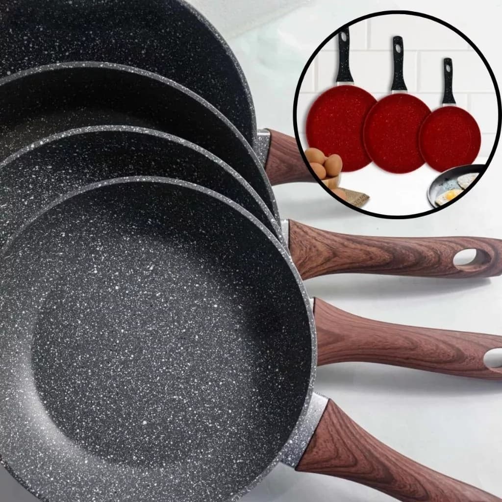 Frigideira Antiaderente Estilo Madeira 20cm sem Óleo e Sem Grudar Cozinha cozimento alimentos