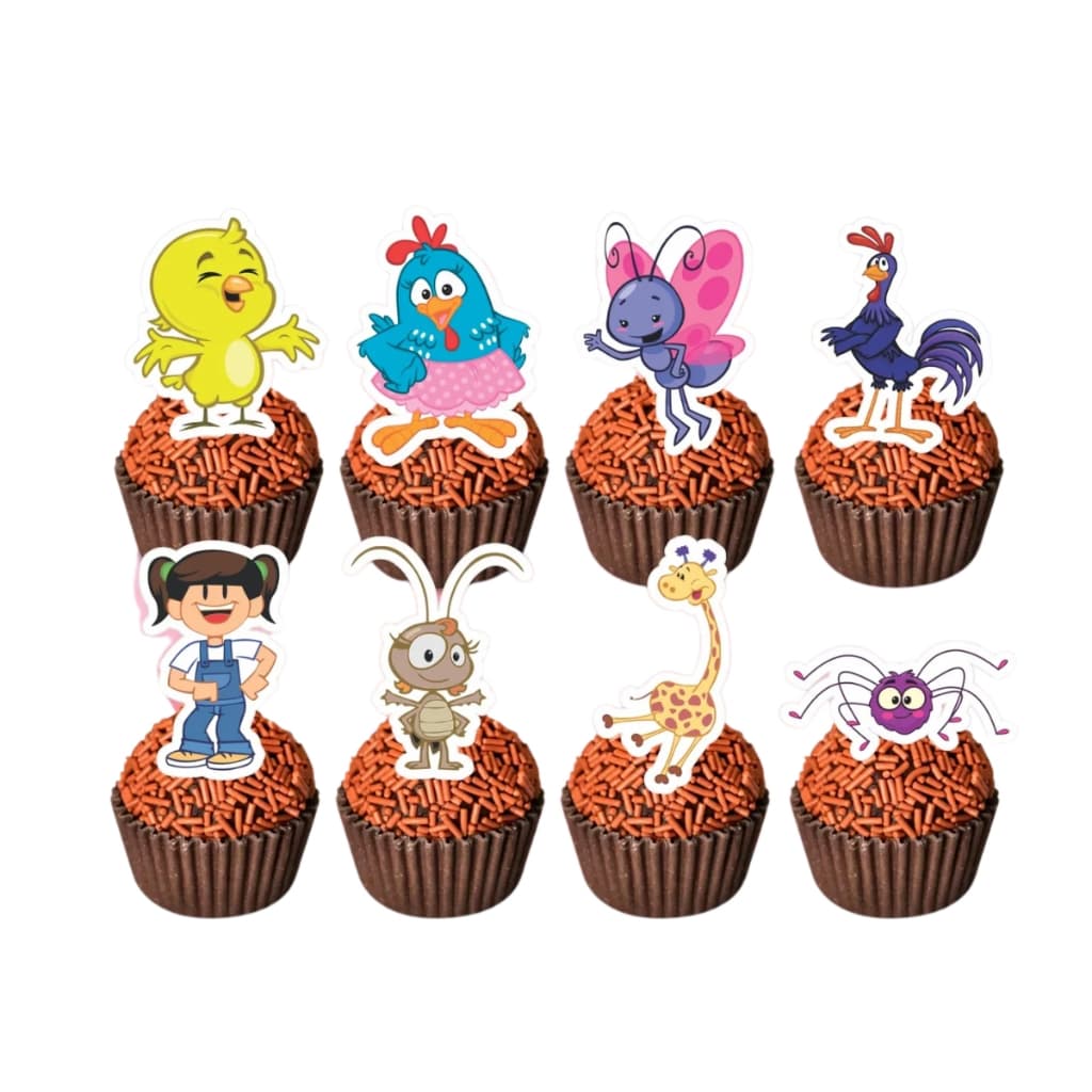 Kit c/ 50 Topper Tags Galinha Pintadinha Docinhos Brigadeiro Cupcake Festa Aniversário Topo