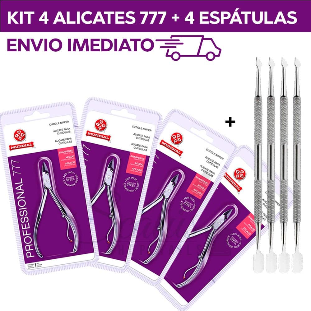 Kit Alicate Unha Cutícula 777 Mundial inox + Espátula Inox Profissional