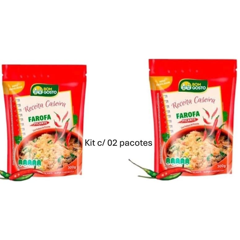 Kit 02 Pacotes de Farofa Premium Bom Gosto Sabor Picante - 300 g cada