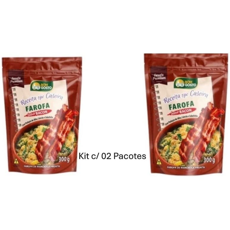 Kit 02 Pacotes de Farofa Premium Bom Gosto Sabor Bacon - 300 g cada
