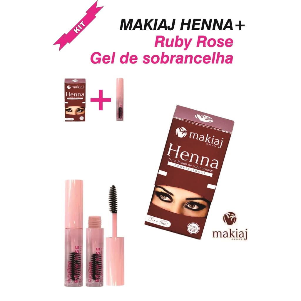 KIT HENNA PARA SOBRANCELHA - MAKIAJ + Gel Para Sobrancelhas Brow Rise Ruby Rose
