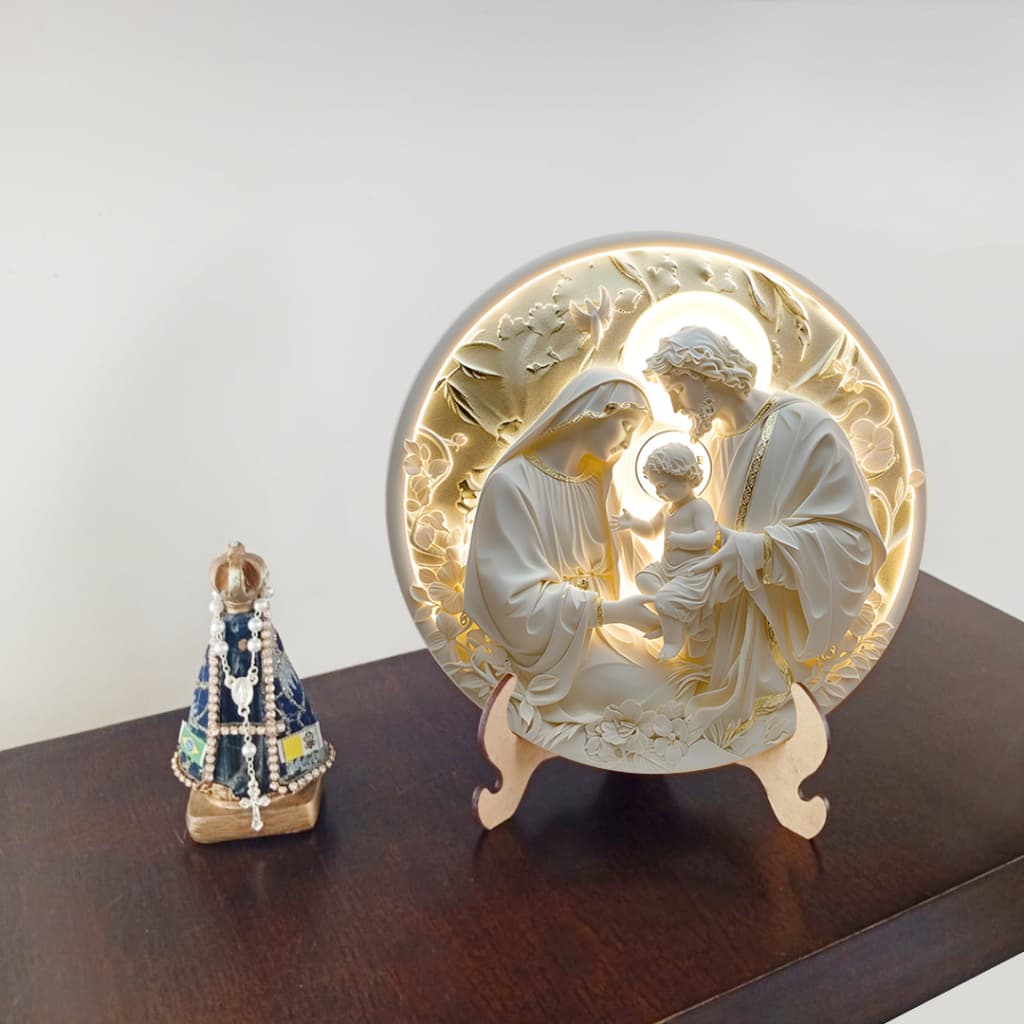 Decoração Religiosa Grande com apoio de mesa Sagrada Família Jesus Maria José 30cm