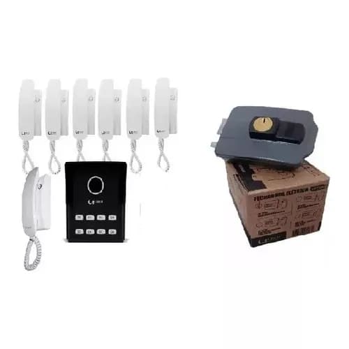 Kit Porteiro Eletronico Interfone 8 Pontos Apartamentos + 8 Fones + Fechadura Elétrica