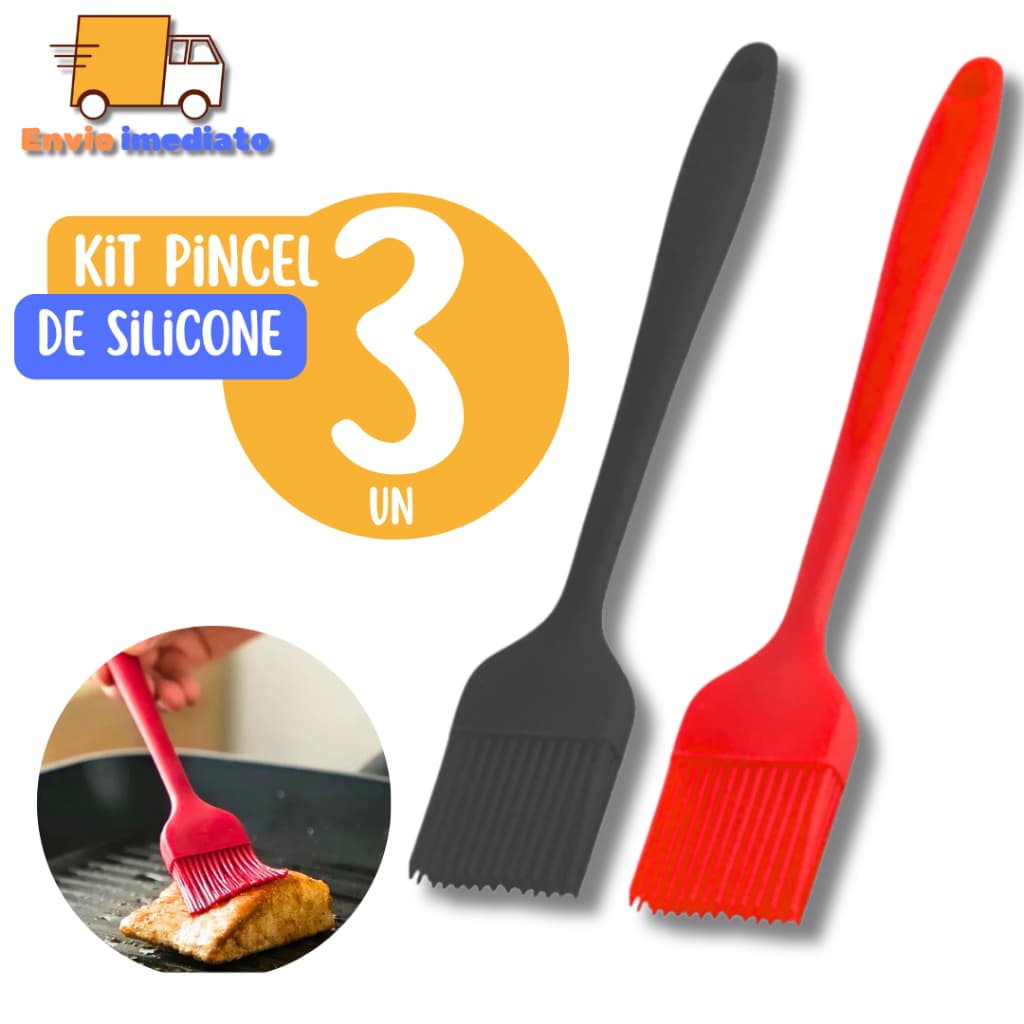 Kit 3 Pincel Silicone 25cm Culinário – Utensílio Para Churrasco, Confeitaria e Cozinha Completa