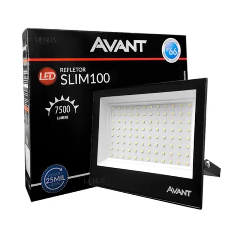 Refletor Led Slim 100w 7500lm 6500k Bivolt Ip66 Avant Bivolt à prova d’água 1 Ano de garantia  Prodoutor original Avant