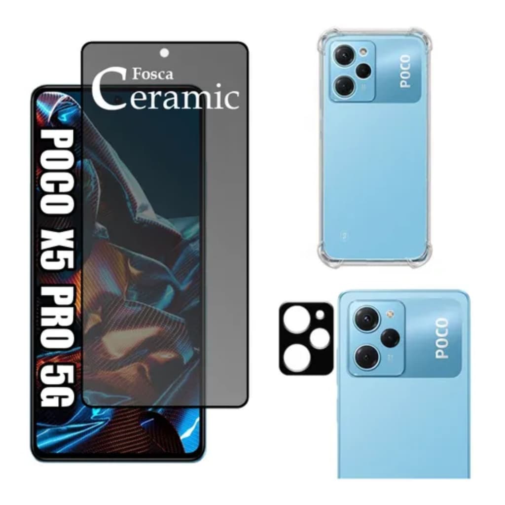 Película Fosca Privativa Xiaomi Poco X5 Pro + Capa Capinha Anti Shock + Câmera