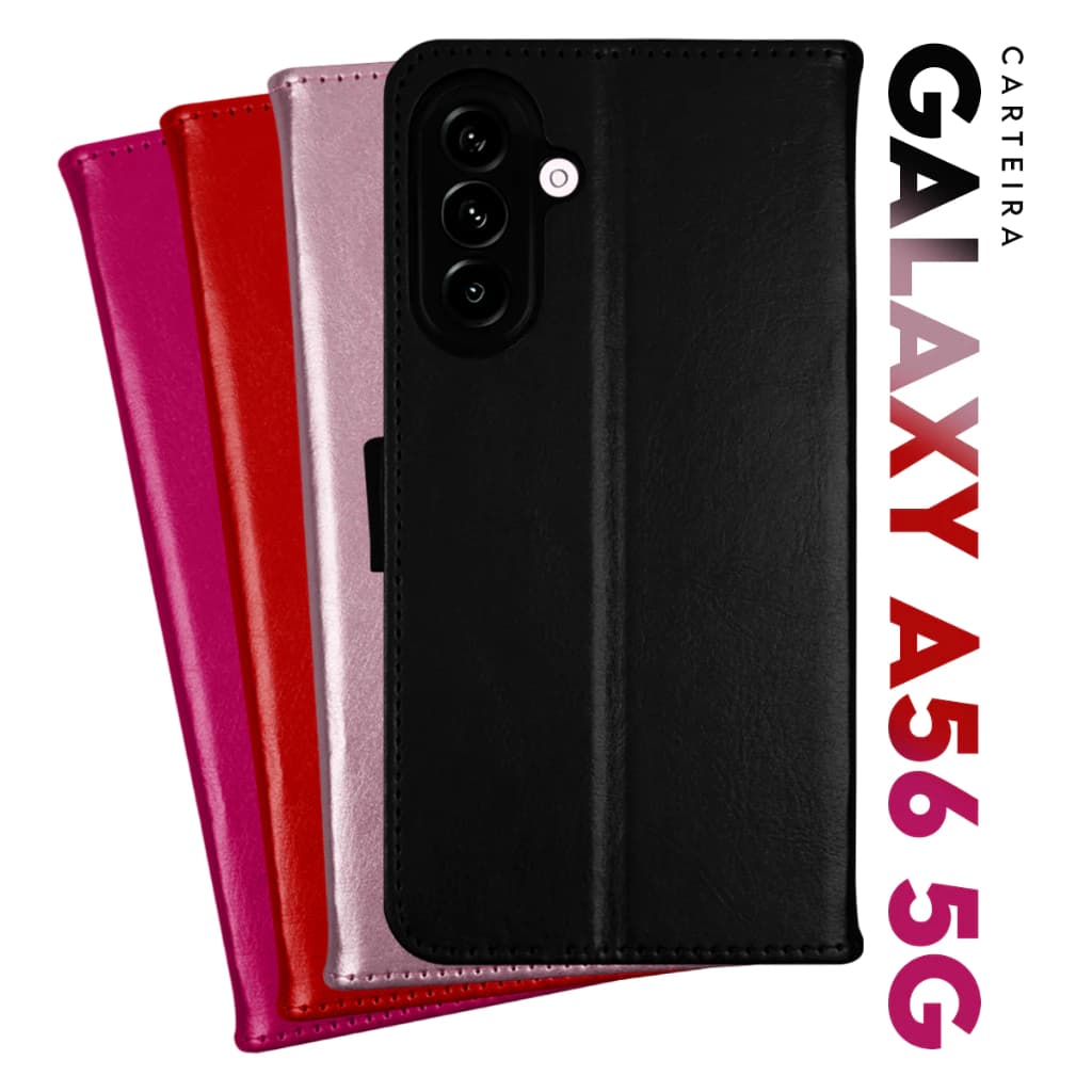 Capa Carteira em Couro Samsung Galaxy A56 5G com Porta Cartão e Fecho Magnetico Case *
