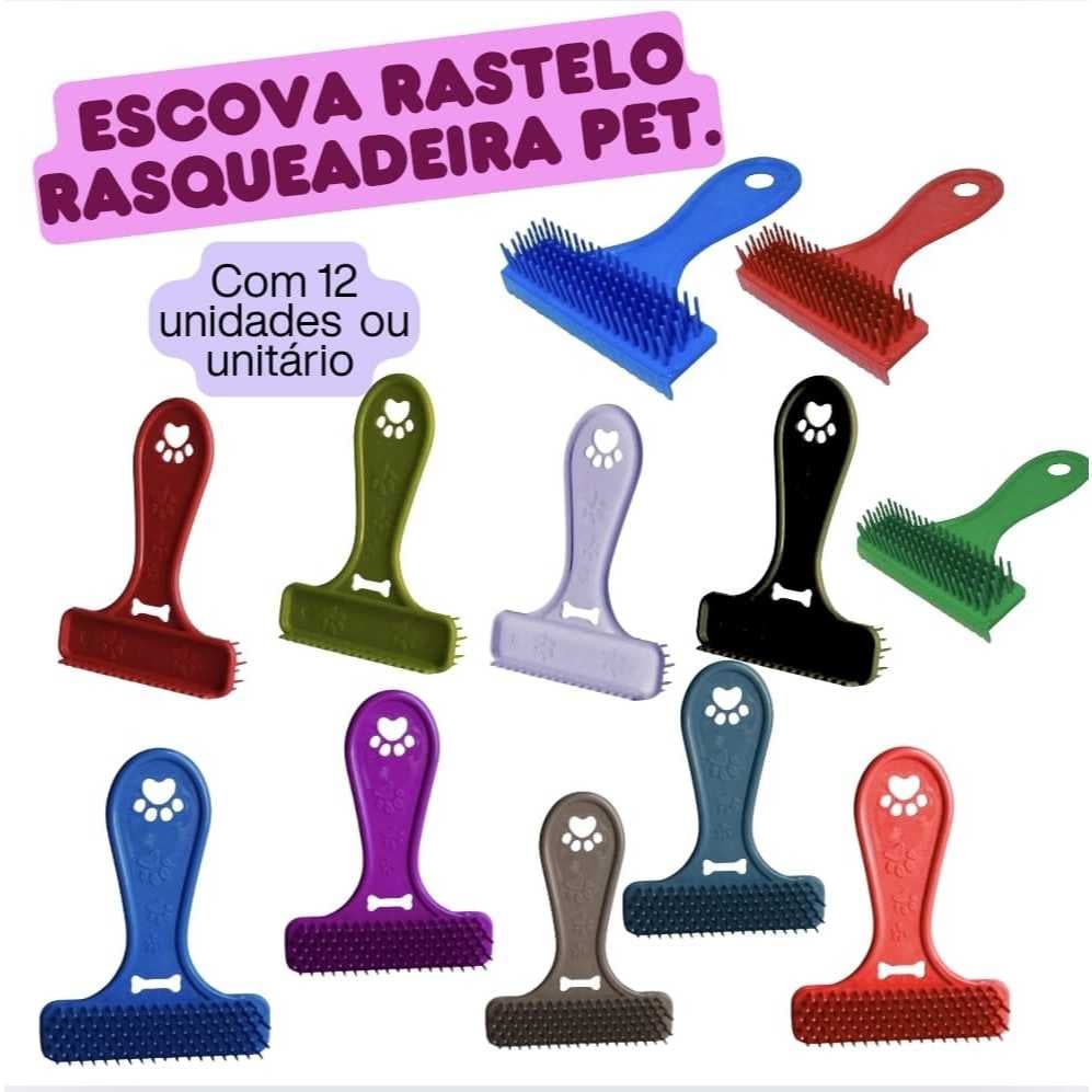 ESCOVA RASTELO RASQUEADEIRA PLÁSTICA TIRA PÊLOS PARA PET´S