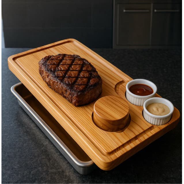 Tábua gourmet para churrasco com porta molhos+bandeija