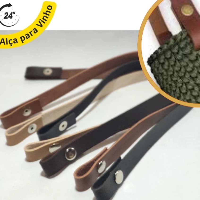 Combo 3 Alças porta (VINHO) 40 CM com botão de pressão em couro ecológico