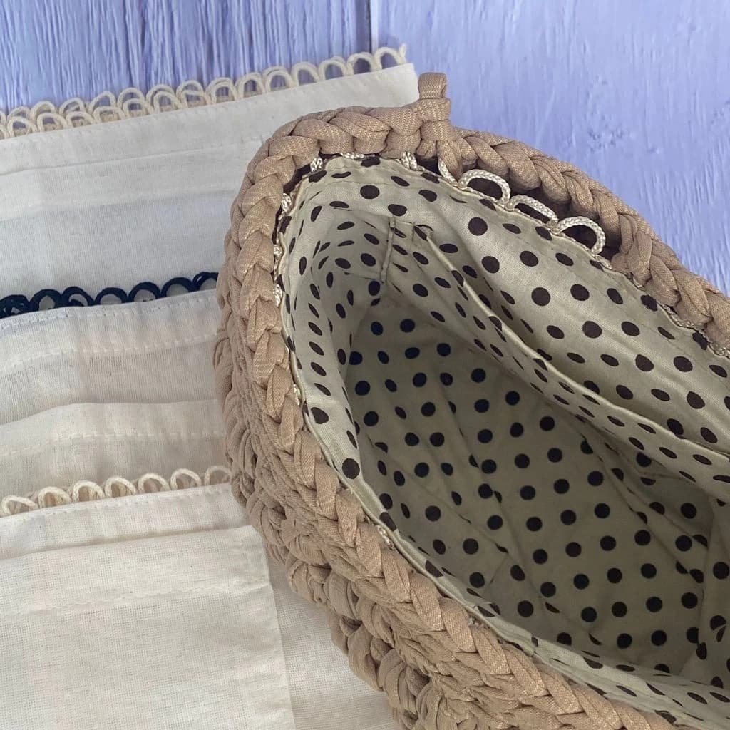Forro UNID para bolsas em algodão com bolso e fixação para crochê, macramê ou tricô