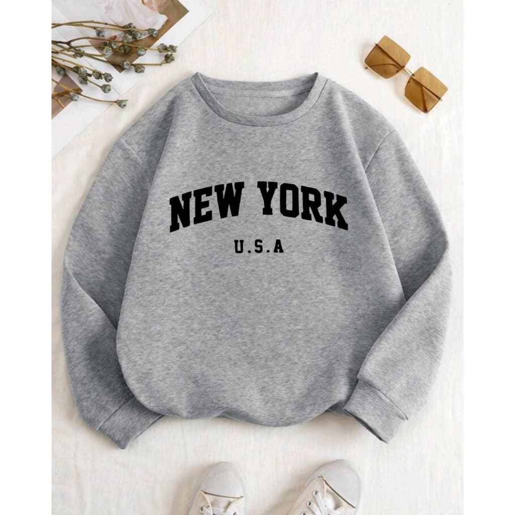 Moletom New York Gola Redonda Liso Unissex Blusa De Frio Sem Capuz Gola careca