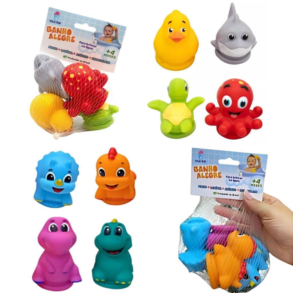 Kit 4 Brinquedos De Banho Banheira Piscina Macio Divertido