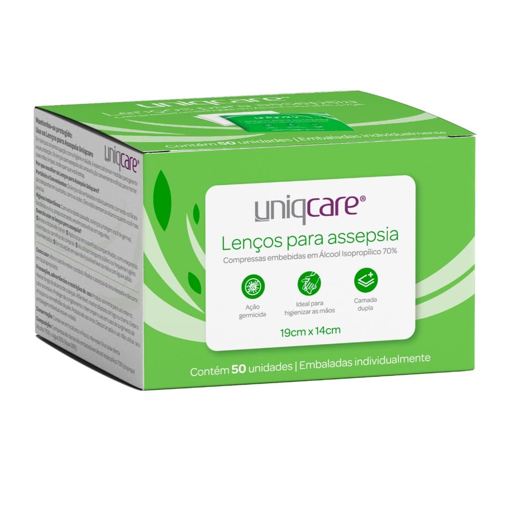 Lenço Umedecido Mãos Assepsia Álcool 70 % Swab Grande 50 Unidades embalados individualmente