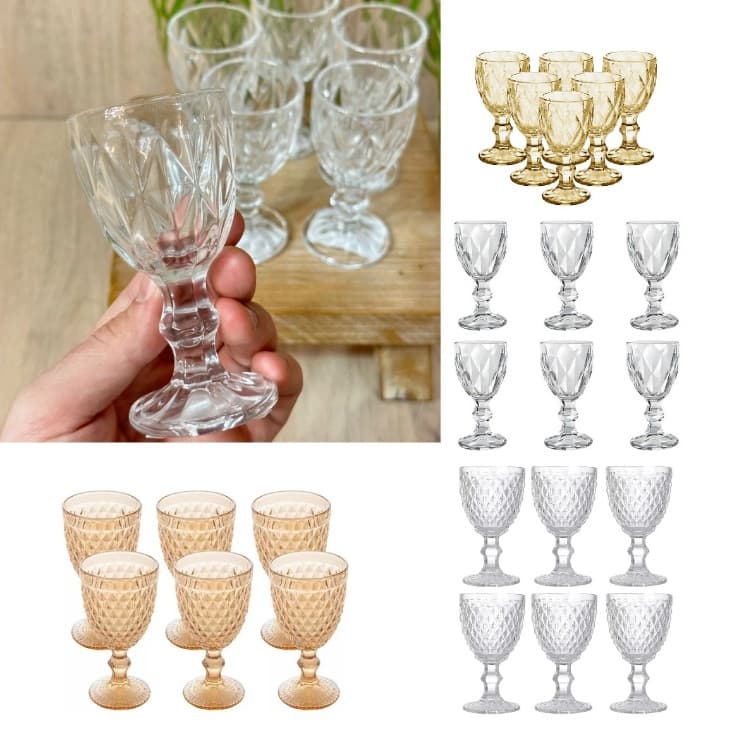Jogo 6 Mini Taça Diamante Para Licor 50ml Em Vidro Resistente