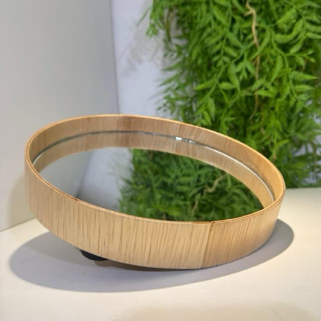 BANDEJA DE MADEIRA REDONDA CLARA 21CM -  Decorativa Espelho Luxo Decoração Aconchegante Organizadora