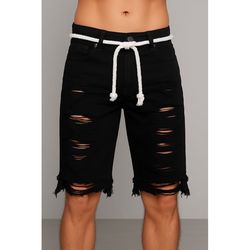 Bermuda Jeans Masculina Rasgada Preta Estilo Urbano promoção natal ano novo