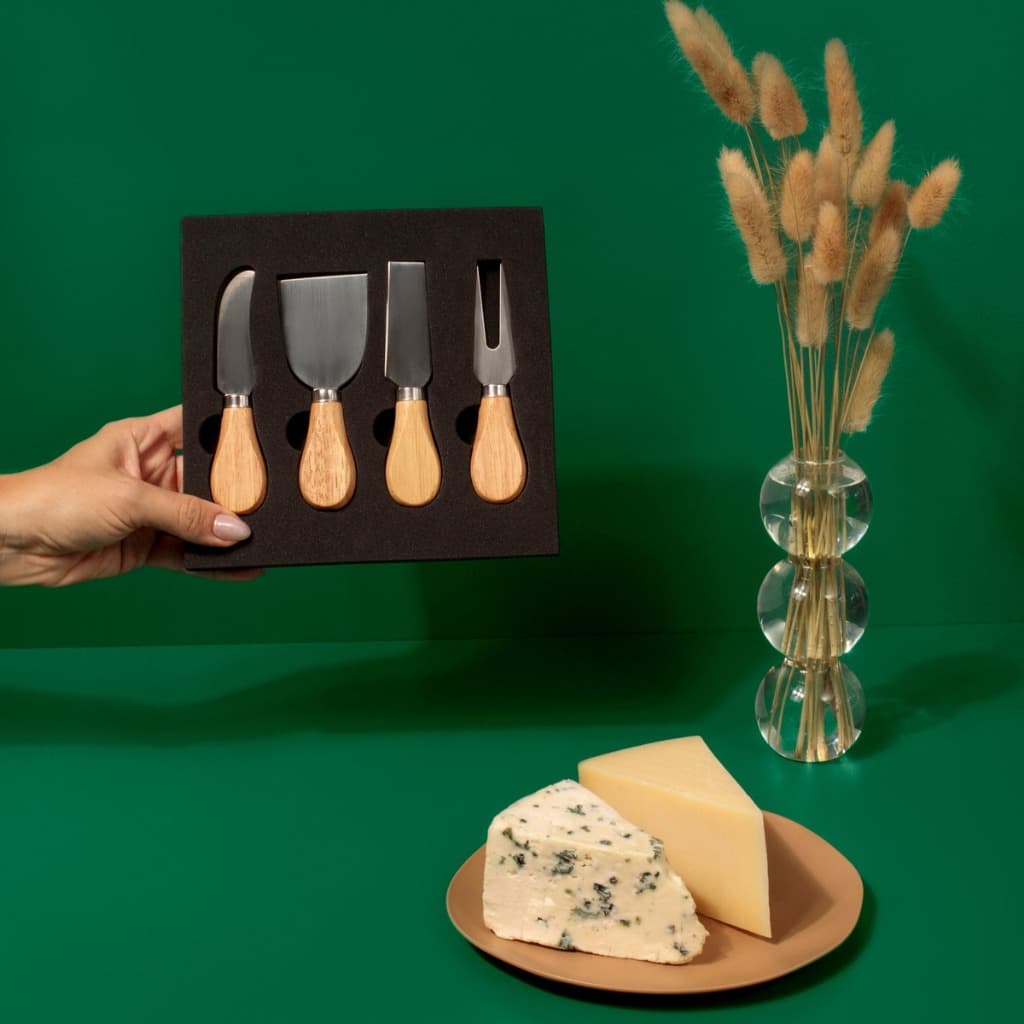 Kit 4 Facas para Queijo em Aço Inox Conjunto para Cortar Queijos e Frios