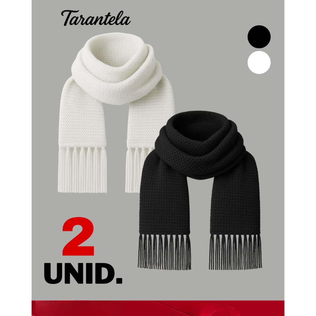 Kit 2 Unidades Cachecol Feminino Inverno  Lã Tricot Malha Cachecol Masculino Inverno com Franjas