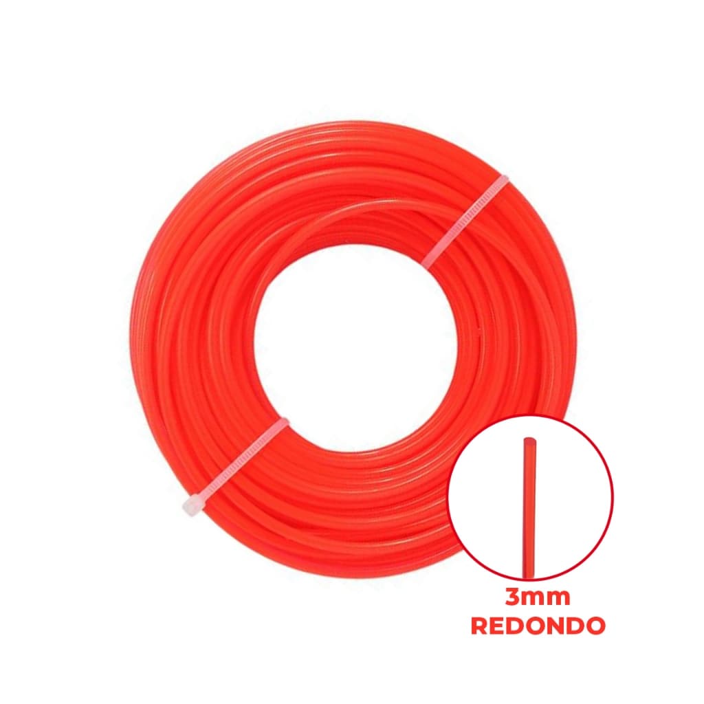 10 metros fio nylon roçadeira 3mm Profissional Redondo Vermelho