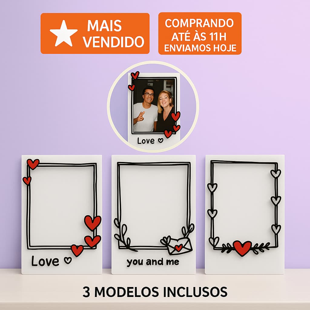 Mini Porta-retratos Magnéticos  Kit Com 3 Modelos - Perfeito para o dia dos namorados