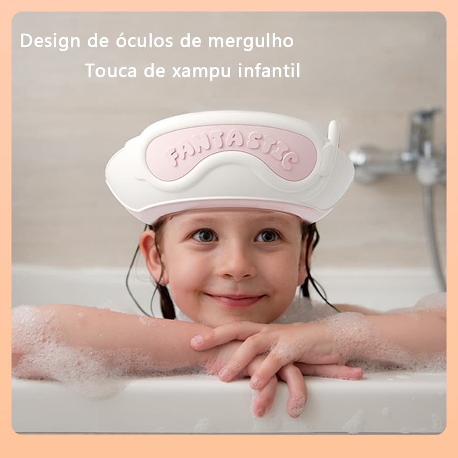 Touca de banho touca de xampu à prova d'água Touca de banho infantil de proteção para os olhos e ouvidos
