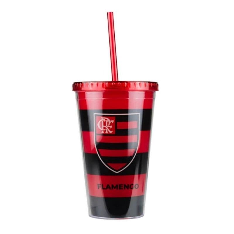 QH046C-5-B | Copo Plástico Canudo 450ml - Flamengo