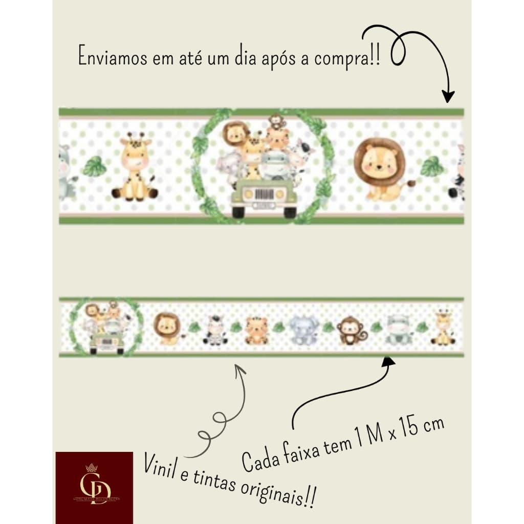 5 Metros faixa decorativa DECORATIVA QUARTO INFANTIL SAFARI Borda verde estoque